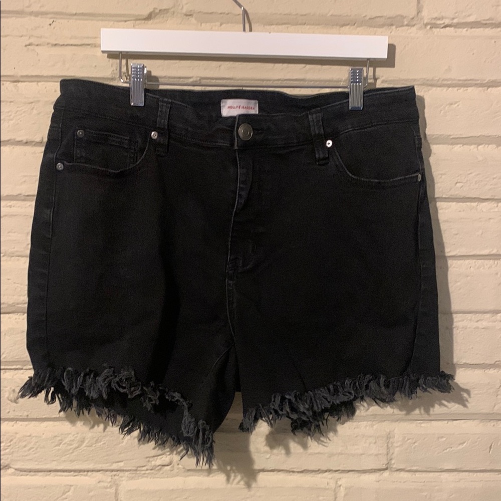 Black Distressed Jean Shorts with Frayed Hem